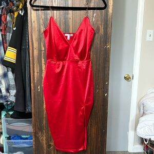 Sexy Satin Red Midi Dress